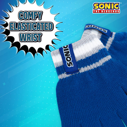 SONIC THE HEDGEHOG Beanie Hat Scarf and Gloves Set for Boys (4-15 Years, Blue/Grey Sonic 3 Pcs)