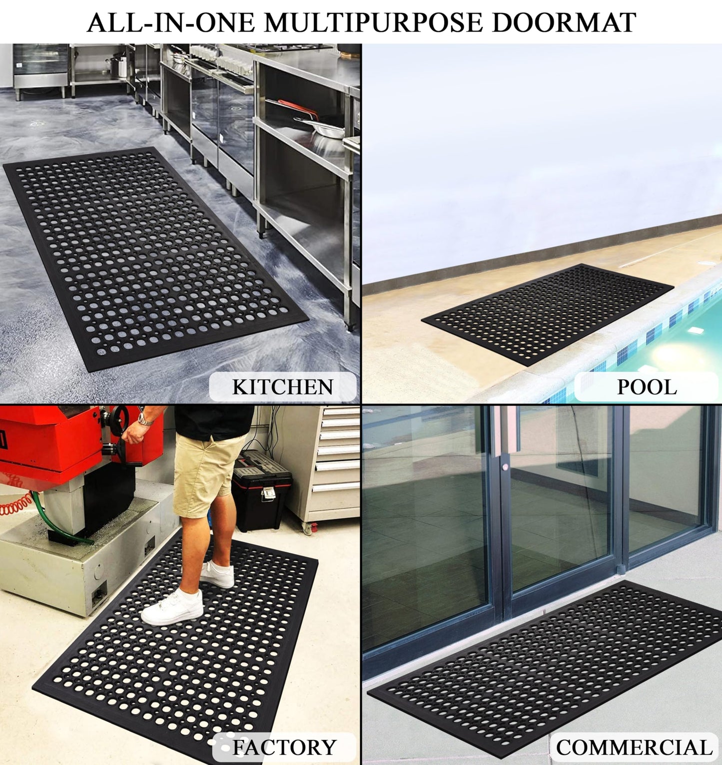 A1 Home Collections New All Purpose Anti Fatigue Versatile Rubber Floor Non-Slip Mat with Drain Holes, Workplace Mat, Restaurant Kitchen Mat, Commercial Utility Garage Floor Mat - 36" x 60" (2 Pack)