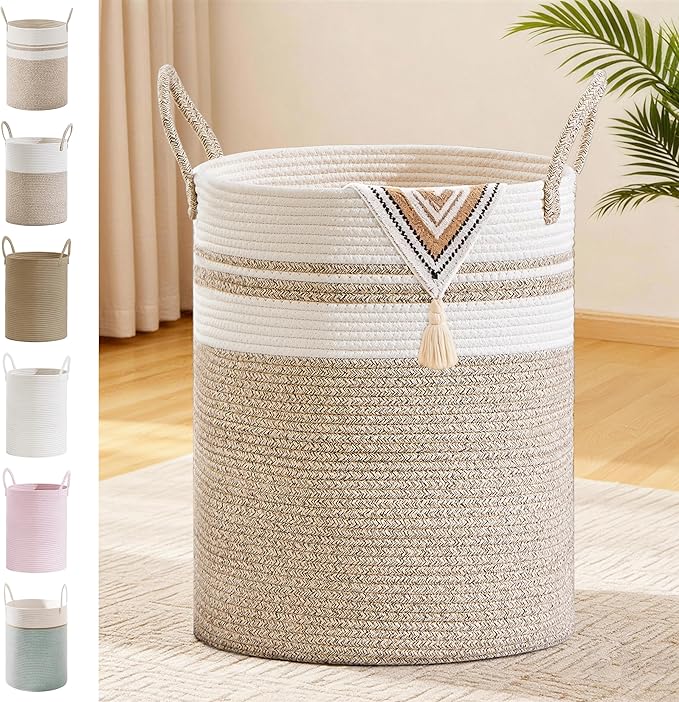 Tall Laundry Basket with Handles, 88L Portable Dirty Clothes Hamper, Boho