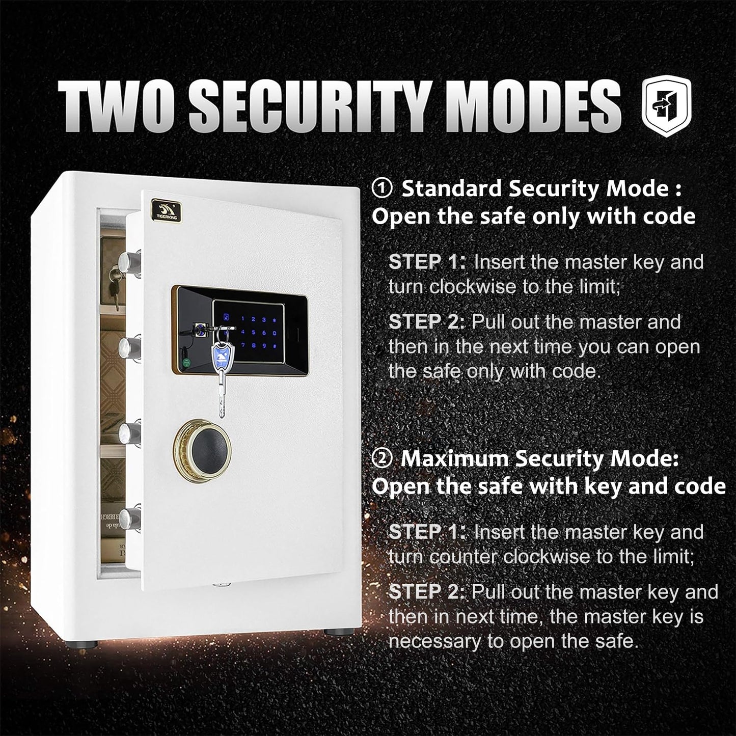 TIGERKING 2.05 Cu Ft Heavy Duty Security Home Safe – Digital Touchscreen Lock, Anti-Theft, Adjustable Shelves, Easy to Use, Ideal for Home or Office, White