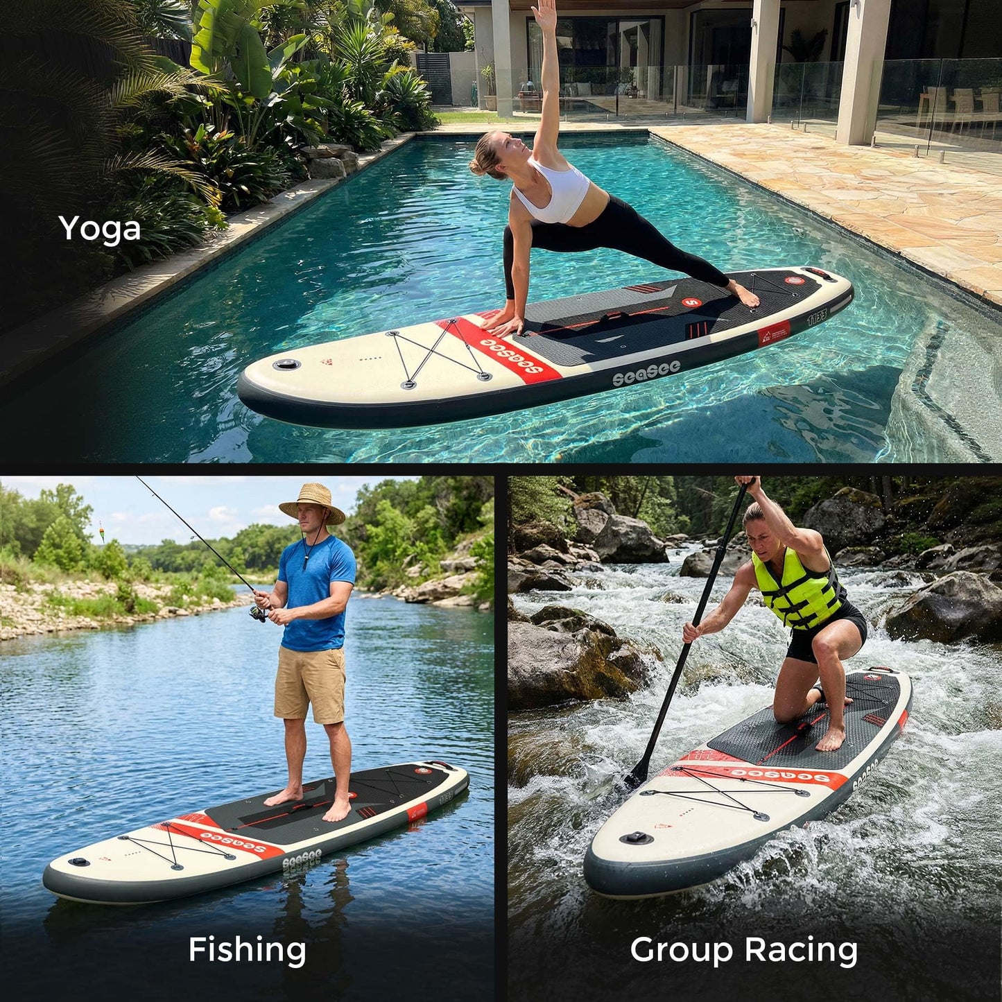 Seaseesup 11ft Inflatable Stand Up Paddle Board for Adults, Lightweight iSUP 33" Wide Stable Design,Anti-Slip EVA Deck, All Accessories Included,Lakes,Rivers,Coastal Paddling (Energy Red)