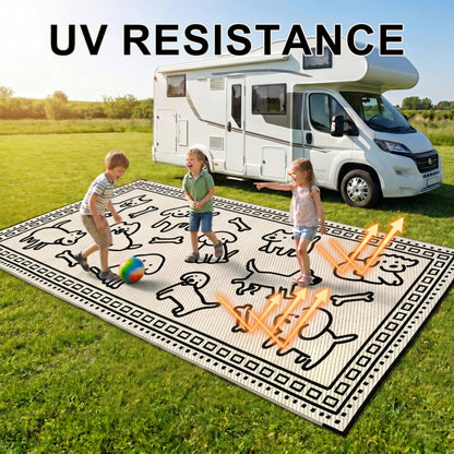 CircleRoad RV Outdoor Rug 9x18 Waterproof Patio Rug Mat with 4 Stakes UV Resistant Reverisble Plastic Straw Outdoor Rug with Carry Bag for RV Camping Picnic Beach Backyard