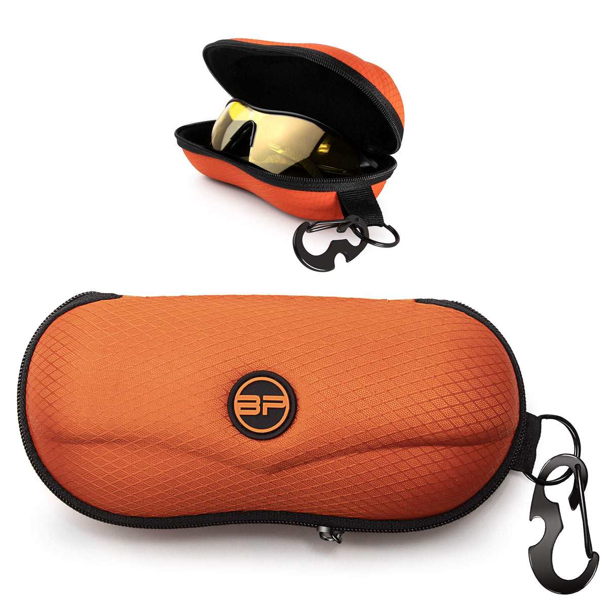 BLUPOND Sunglasses Case Semi Hard EVA Shell with Metal Hanging Hook Belt Clip Sun Glasses Storage (Orange)