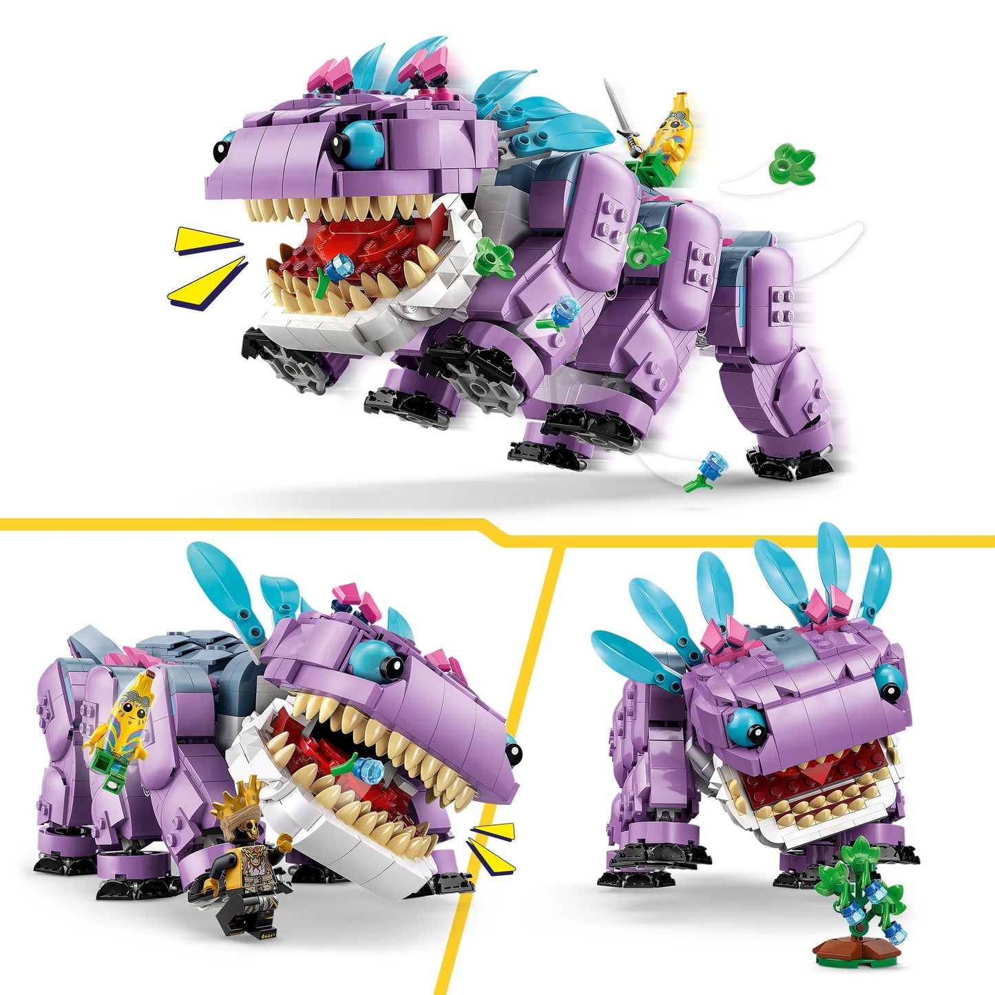 LEGO Fortnite Klombo Toy - Play & Display Dino Figure with Oro and Island Peely Minifigures, plus Accessories - Gamer Gift for 10+ Year Old Boys, Girls & Fans - 77077