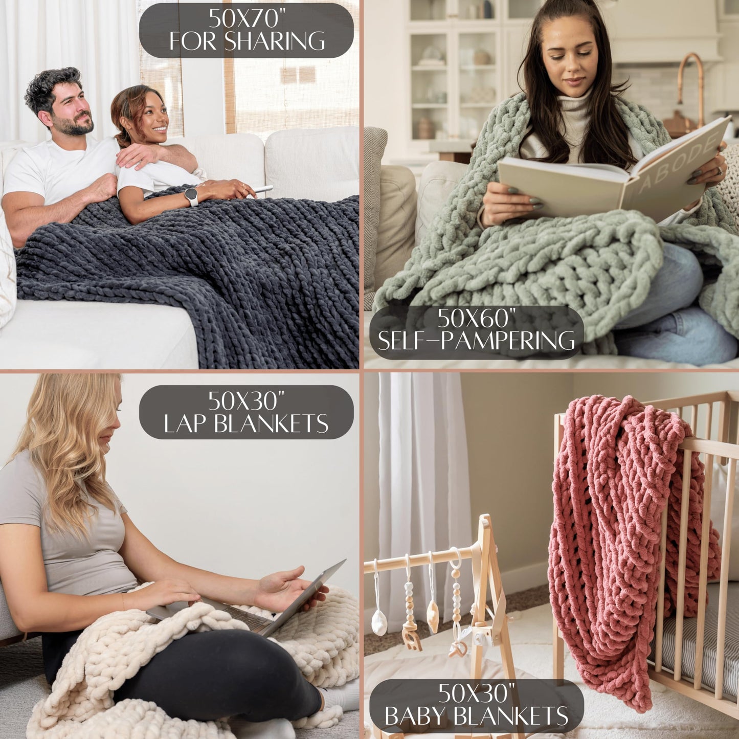 SAMIAH LUXE Chunky Knit Throw Blanket 50x70, Sandstone Brown Chenille Throw Blanket for Couch Bed Sofa, Soft Fluffy Cable Knit Blanket, Oeko-TEX Certified, Machine Washable
