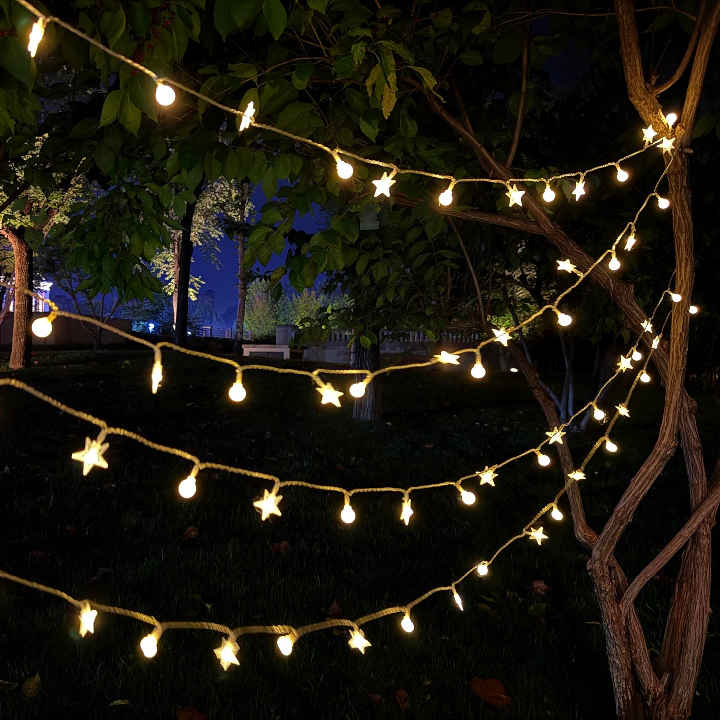 HYHOME Festival Lights, Battery Powered Fairy Lights 33ft 80LED, Outdoor Waterproof String Lights with Remote, 8 Modes for Indoor, Garden, Patio, Camping, Xmas Decor (Stars+Small Beads E)