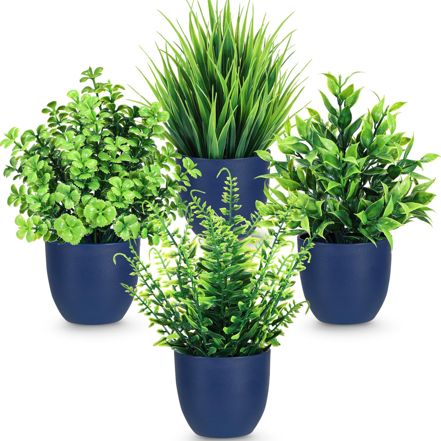 Der Rose 4 Pack Fake Plants Small Artificial Plants in Blue Pots Faux Plants Indoor for Home Kitchen Table Blue Bathroom Decor Accessories