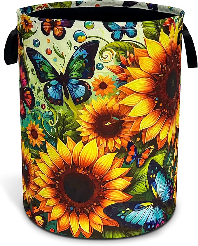 Beautiful Butterfly Sunflower Laundry Basket Oxford Cloth Laundry Hamper