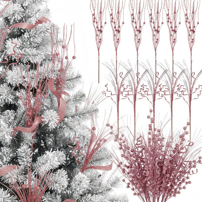 Crowye 24 Pcs Christmas Tree Picks and Sprays Christmas Tree Filler Decorations Artificial Glitter Berry Stems Branches Picks for Xmas Trees Topper Glittery Twigs for Vases Wreath Decor(Rose Gold)