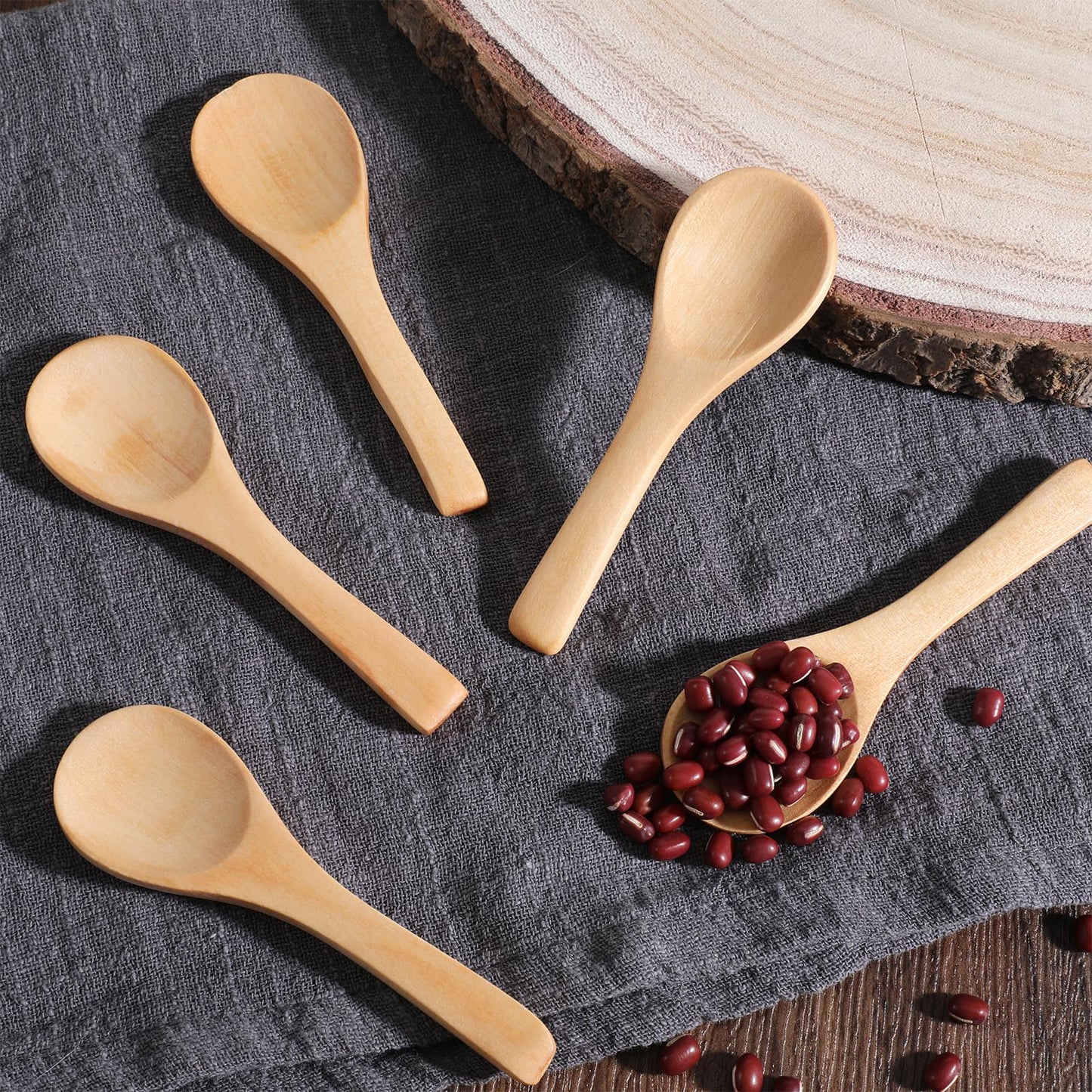 100 Pcs Mini Wooden Spoons Bulk, 3.5'' Little Natural Wood Teaspoons for Jars, Small Bath Salt Spoon, for Jars Sugar Creamer Honey Spices Salt Condiment