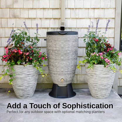RTS Home Accents 50-Gallon Newport Rain Barrel with Stand and Removable Lid, Slate Color