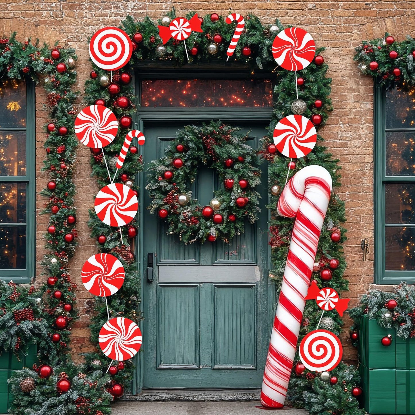 12Pcs Large Peppermint Lollipop Candy Cane Christmas Tree Picks Red and White Candy Shaped Xmas Tree Toppers Ornaments Decorations for Wreath Vase Home Office Holiday Party Supplies