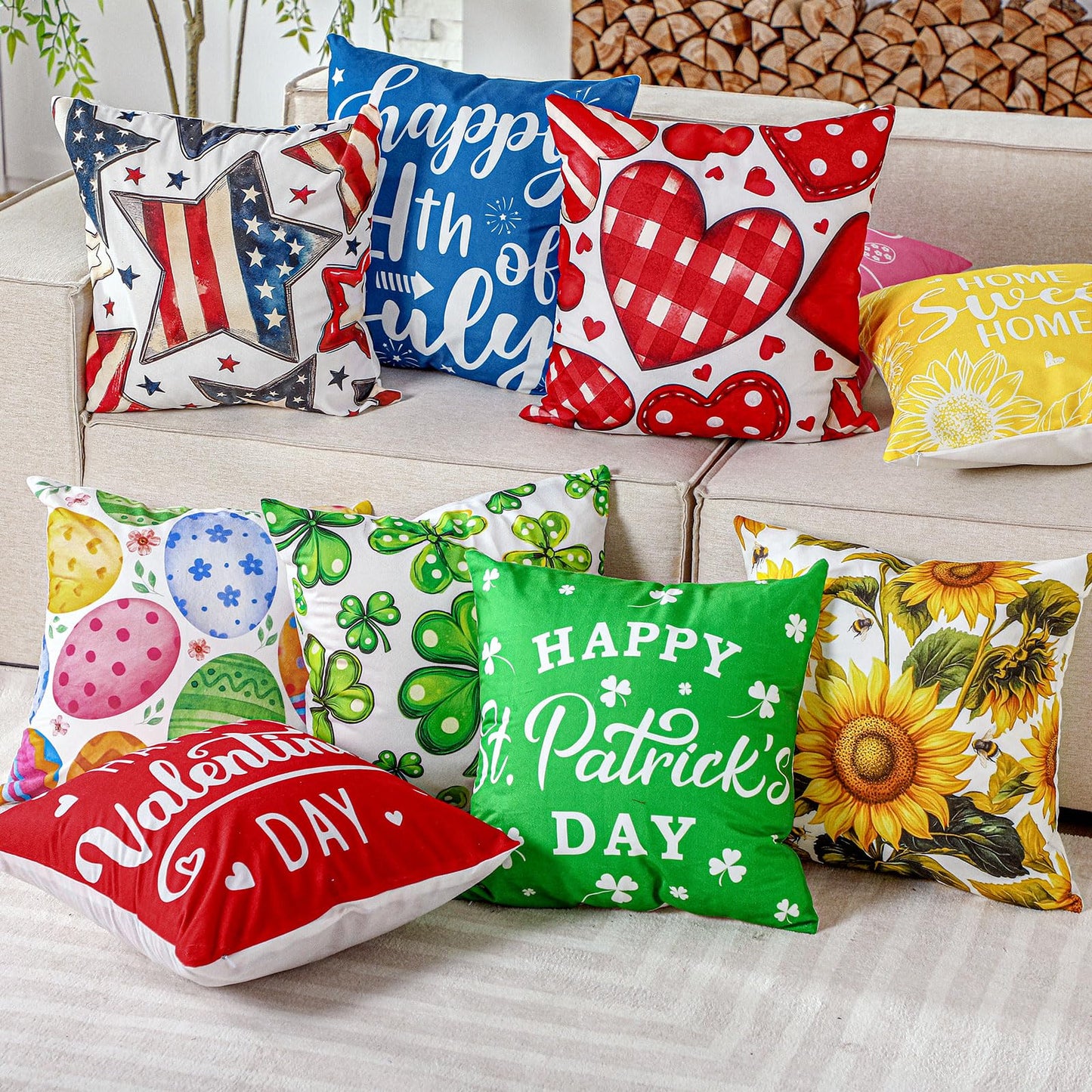 Mindsoft 20 Pcs Holiday Pillow Covers 18 x 18 Summer Pillow Cover 4th of July Fall Pillowcase Decorative Seasonal Cushion Case for Farmhouse Home Sofa(Holiday)