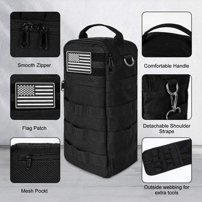 AASTT 13 Inch Portable Small Tool Bag, Heavy Duty Tool Organizer Bag with Shoulder Strap and D-ring Clip, Tactical Tool Bag, Tool Pouch Bag for Electricians, Carpenters, HVAC Technicians (Black)