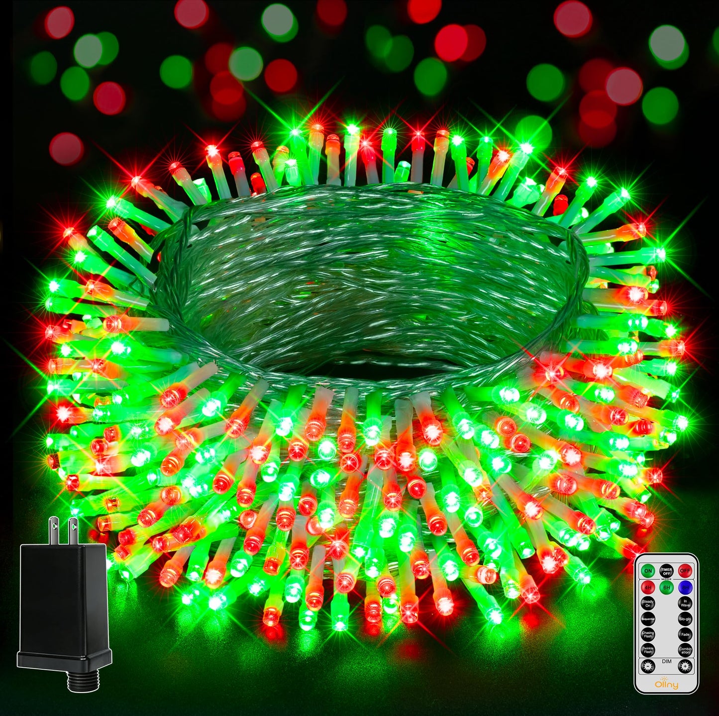Ollny Christmas Lights Outdoor 800LED 262FT, Red and Green Plug in Fairy Lights with Remote, 8 Modes Waterproof Timers Dimmable LED String Lights for Indoor House Outside Bedroom Patio Balcony
