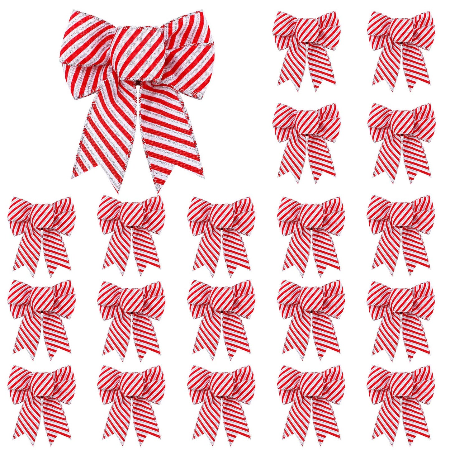 Dingion 20 Pieces Candy Stripes Bow Christmas Wreath Bows Xmas Peppermint Candy Cane Stripes Dots Plaid Bow for Christmas Tree Garland Ribbon Door Window Outdoor Party, 4.3 x 5.1 Inch(Stripe Style)