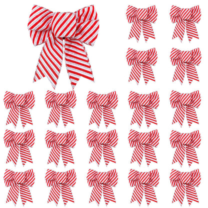 Dingion 20 Pieces Candy Stripes Bow Christmas Wreath Bows Xmas Peppermint Candy Cane Stripes Dots Plaid Bow for Christmas Tree Garland Ribbon Door Window Outdoor Party, 4.3 x 5.1 Inch(Stripe Style)