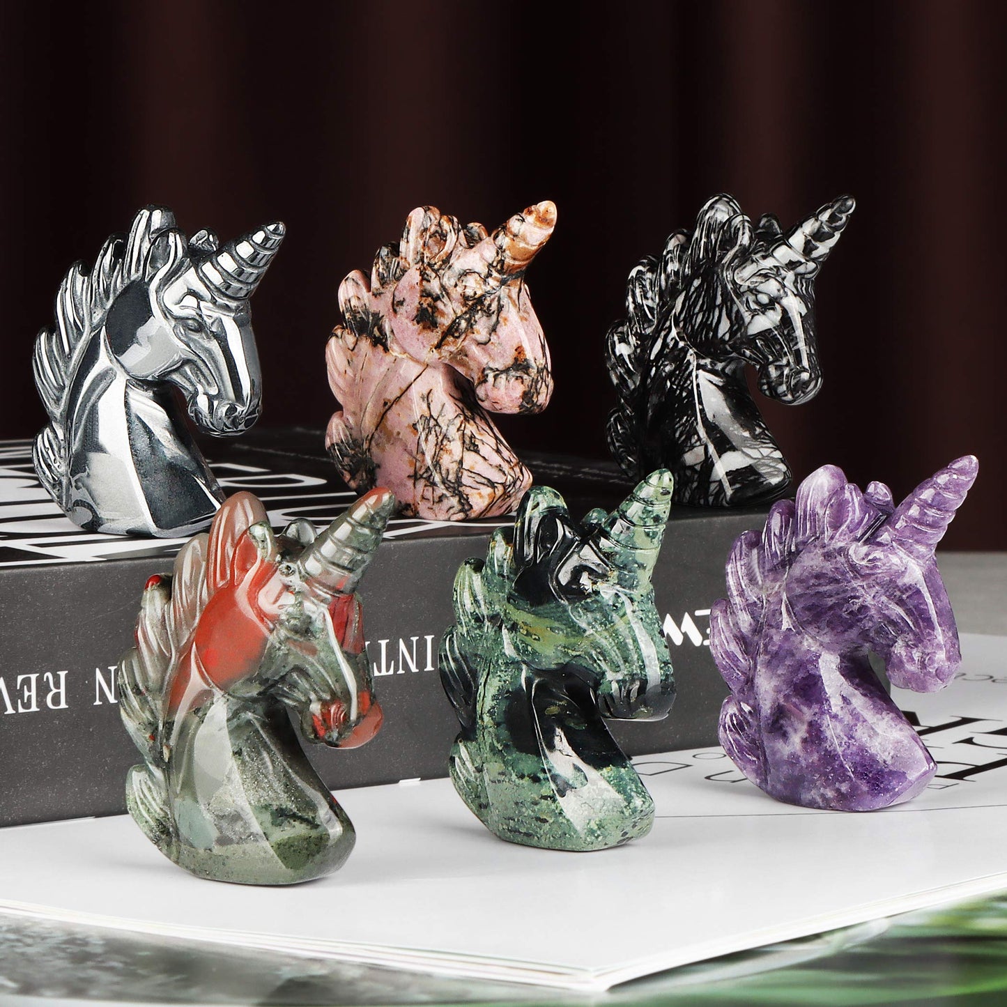 Artistone 3" Crystal Unicorn Figurines Statue,Hand Carved Kambaba Jasper Gemstone Magical Unicorn Healing Stones Collectibles Christmas Ornaments