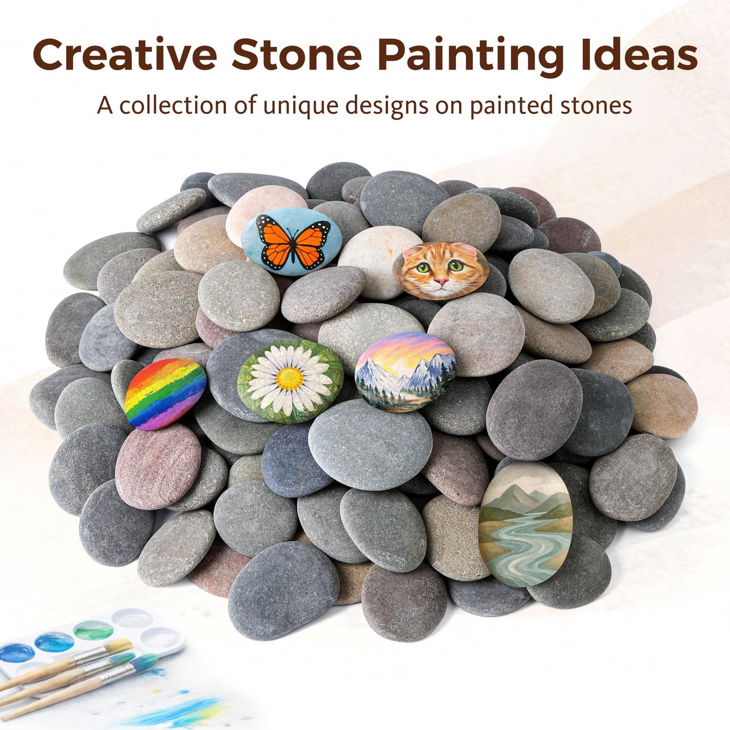 ROCART 100 PCS Large 2.15-3.35" Smooth Natural River Rocks for Painting, Flat Painting Rocks & Craft Stones for Arts, Kindness Rocks, Garden & Classroom Projects