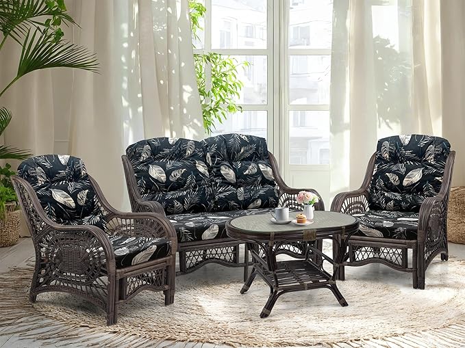 Malibu Lounge Loveseat Sofa Natural Rattan Wicker Handmade Design, Dark Brown