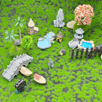 Woohome 42 PCS Mini Garden Accessories Fairy Garden Kit Micro Landscape Mini Zen Garden Accessories for Diorama Project DIY, Mini House Decor