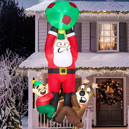 Joiedomi 8 FT Tall Hanging Christmas Inflatable Outdoor Decoration, Christmas Blow Up Santa with Reindeer Elf Inflatable, Inflatable Climbing Santa for Christmas Roof Decor Christmas Yard Decor