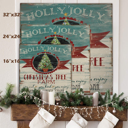Christmas & Holiday Canvas Wall Art- Winter Christmas Tree Snowman Snow Santa Elves Decor- Ready to Hang - Tannenbaum (24x24)