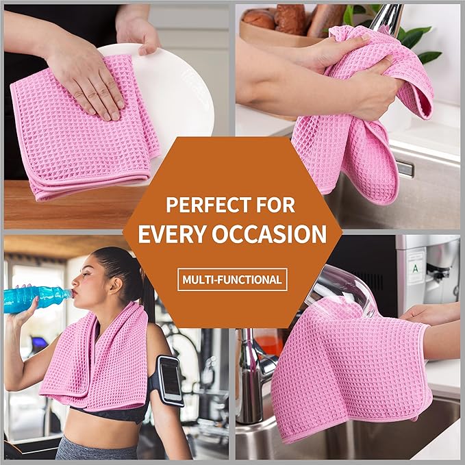 Microfiber Waffle Hand Towels, 4 Pieces, Fast Drying, Lint Free 430 GSM