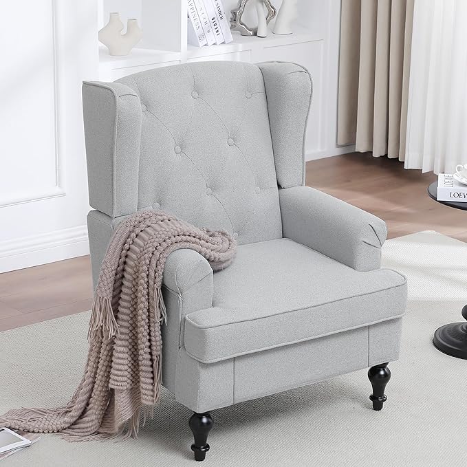 Accent Chair for Living Room, Mid Century Modern Upholstered Armchair, Wingback