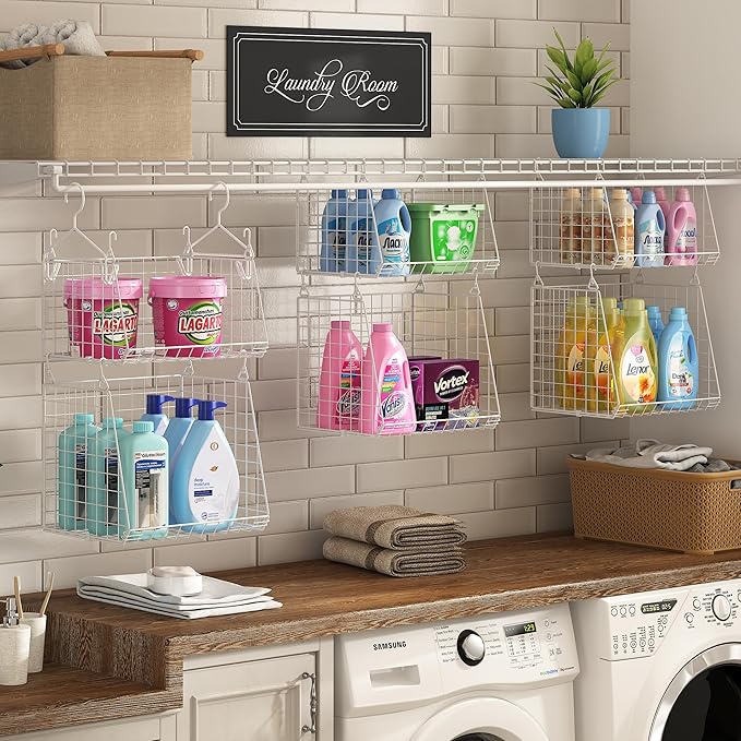 Sonyabecca 5-Tier Hanging Laundry Basket Organizer: Foldable Wire Shelf Basket