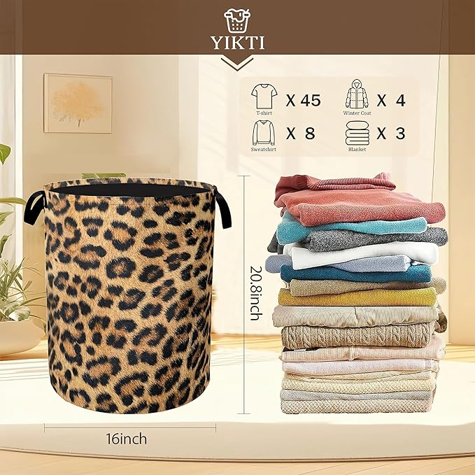 Laundry Hamper, Classic Leopard Laundry Basket, Wildlife Fur Print Portable