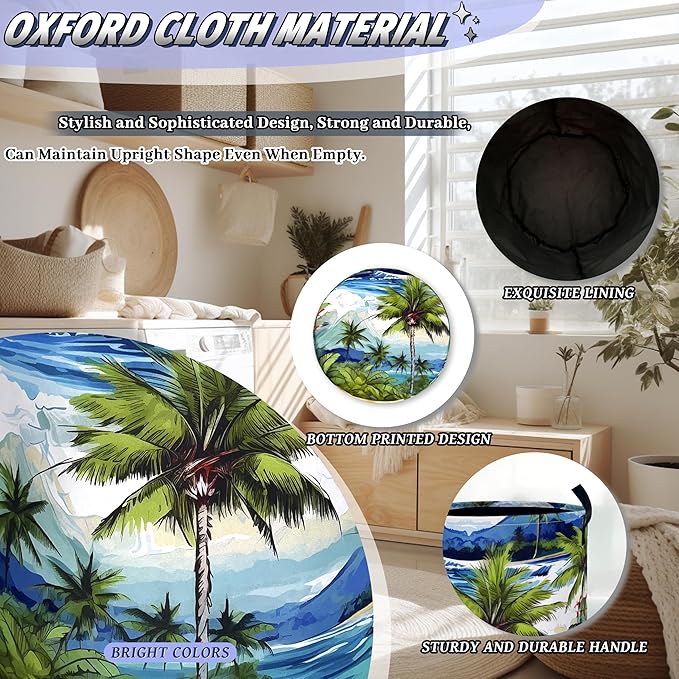 Tropical Palm Tree Laundry Basket Oxford Cloth Colorful Hawaii Laundry Hamper