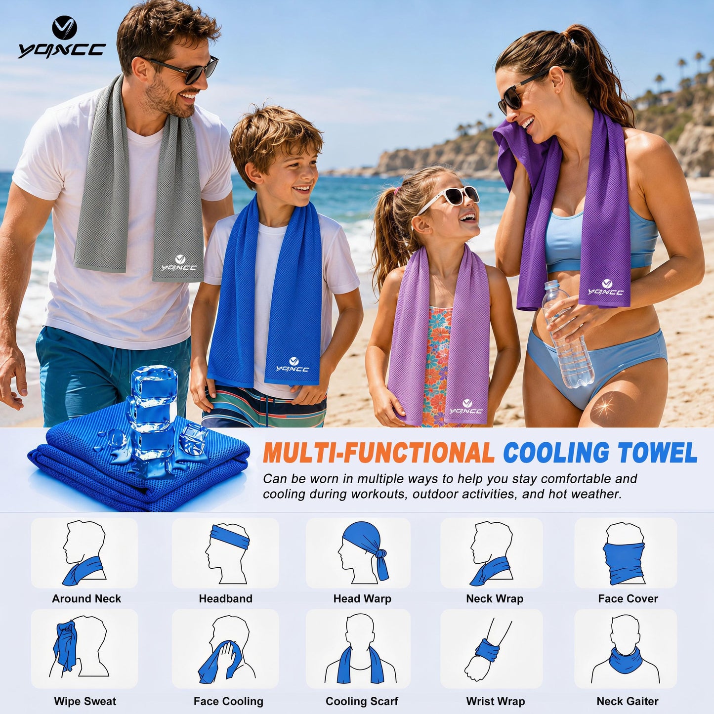 YQXCC Cooling Towels | 4 Pack 47"x12" | Ice Cool for Neck | Microfiber Soft Breathable Chilly | for Yoga, Sports, Golf, Gym, Camping, Running, Fitness, Workout & More Activities