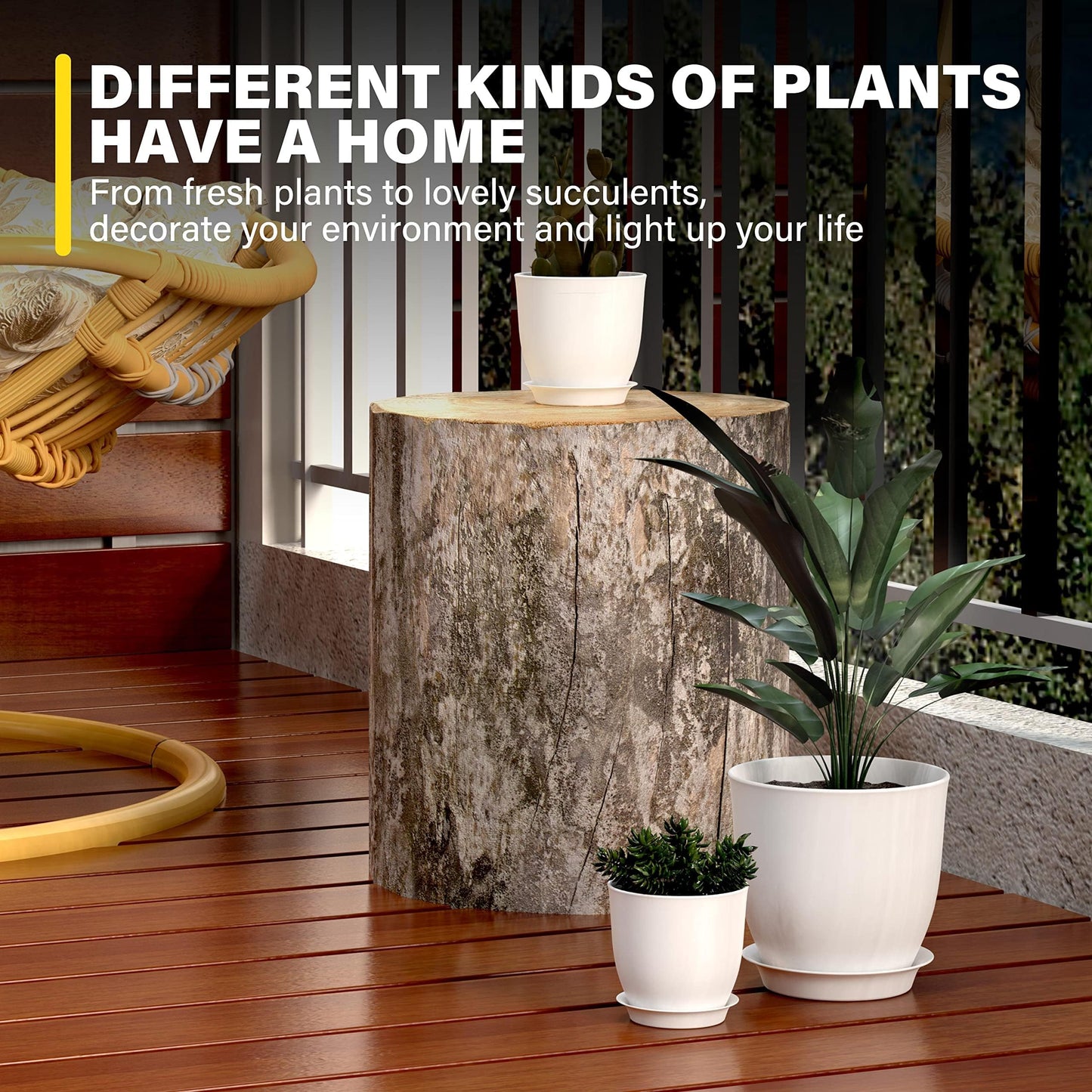 iPower Plant Pots with Drainage-5Pcs Home Decor Flower Pots for Indoor Planter, Plastic Planters, Cactus, Succulents, Herbs and Flower Pot, White, 5 Count (Pack of 1) New