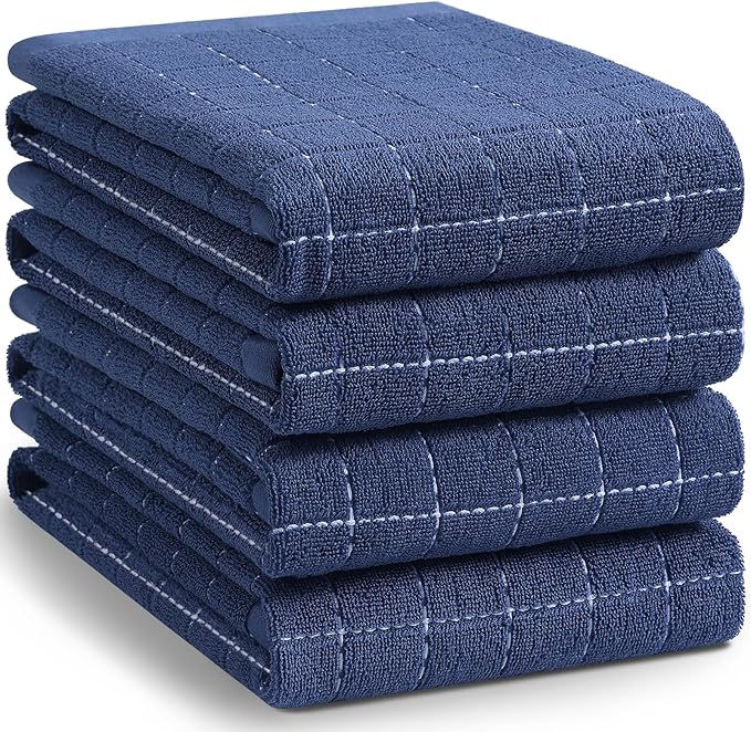 Homaxy 100% Cotton Terry Kitchen Towels, Checkered Designed, Soft and Super