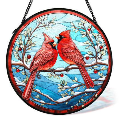cvjutf Cardinal Suncatcher Stained Glass Window Hanging Decor, Winter Christmas Cardinal Stained Glass Wall Decor, Christmas Bird Lawn Garden Sun Catchers Indoor Window Hanging Wall Art, 7.9x7.9In