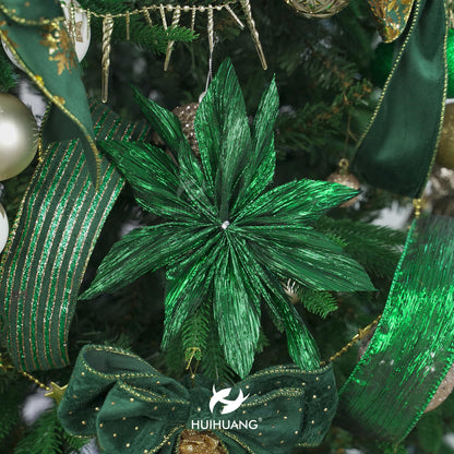 HUIHUANG Christmas Ribbon Wired Green Velvet Christmas Tree Ribbon Green and Gold Wired Ribbons for X-mas Tree, Wreath, Garland, Bows, Home Decor (2-1/2" X 6 Rolls, 36 Yds Total)