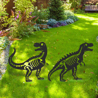 LIRAVENO Dinosaur Decor Garden Stakes - 2 Pcs Metal Dinosaurs Statues Waterproof Yard Art Silhouette Decoration for Outside Patio Lawn Pathway Christmas New Year Ornaments Birthday Gifts for Adults