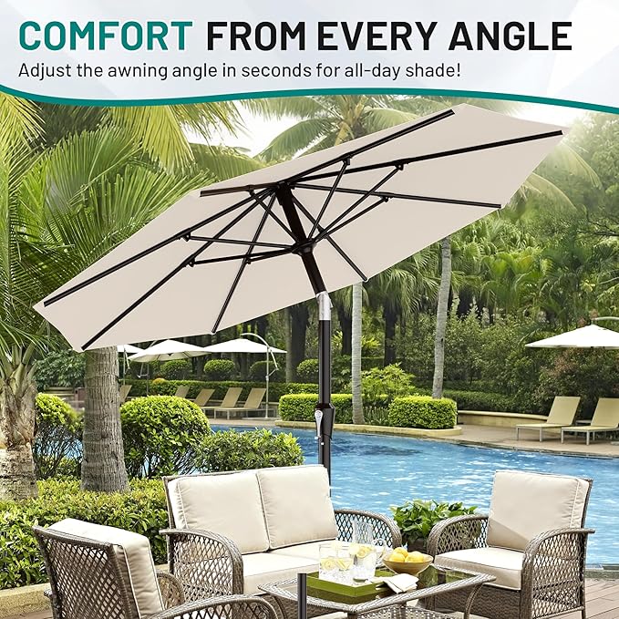 AreShark 9 FT Patio Umbrella for Outdoor, Outdoor Table Umbrella with Push Button Tilt and Crank, Outdoor Patio Umbrellas with 8 Sturdy Ribs for Market, Garden, Pool (Cream-white)