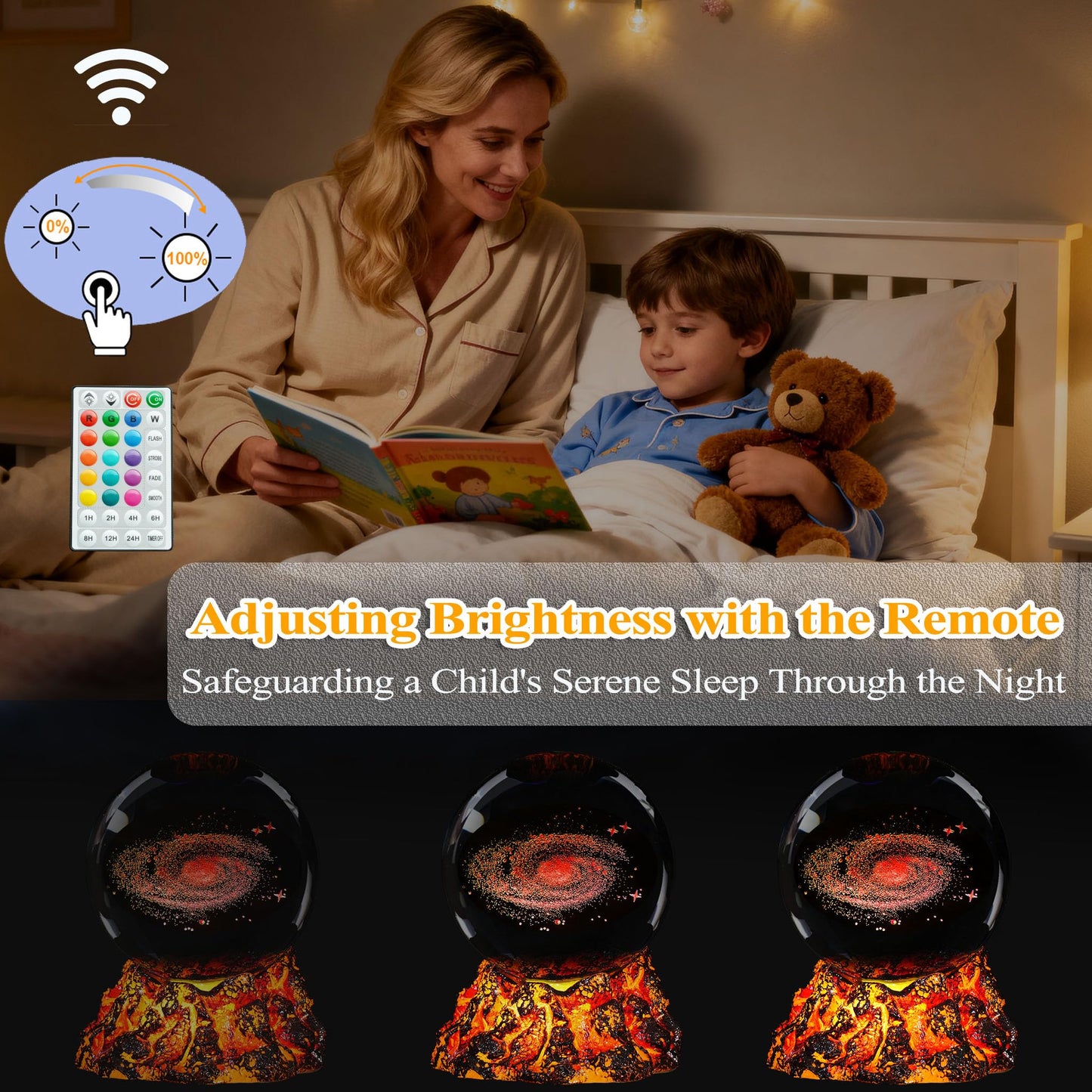 Colortown Galaxy Crystal Night Light, 3.15 Inch (80mm) K9 Crystal, Upgraded Volcanic Lava Base 3D Lamp with Remote, 16 Colors Cosmic Orbs, Space Gifts for Holiday Birthday Xmas