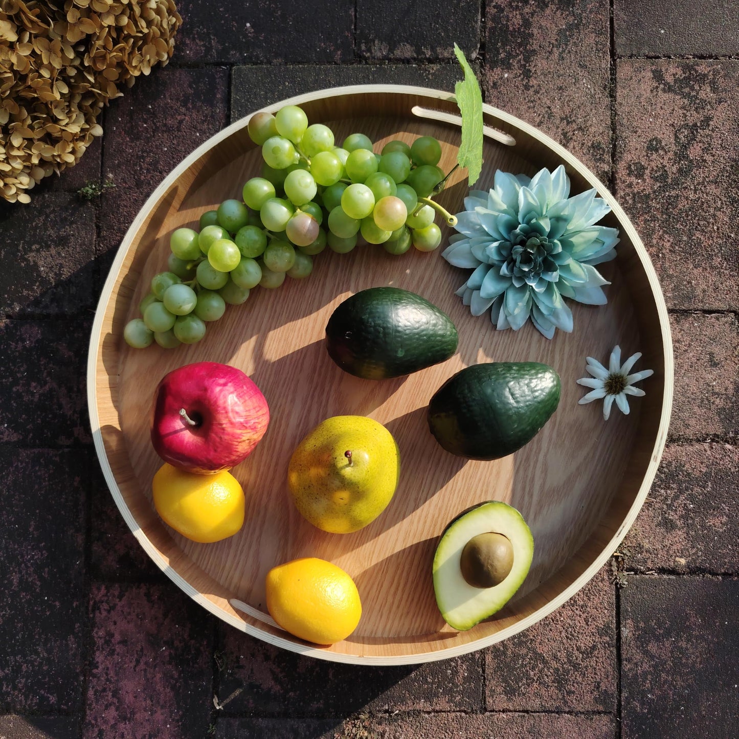 chicapica 16" Large Lazy Susan Turntable with Handles – Wooden Rotating Tray with Raised Rim – Rustic Farmhouse Kitchen Island & Table Centerpiece – Spice & Condiment Organizer