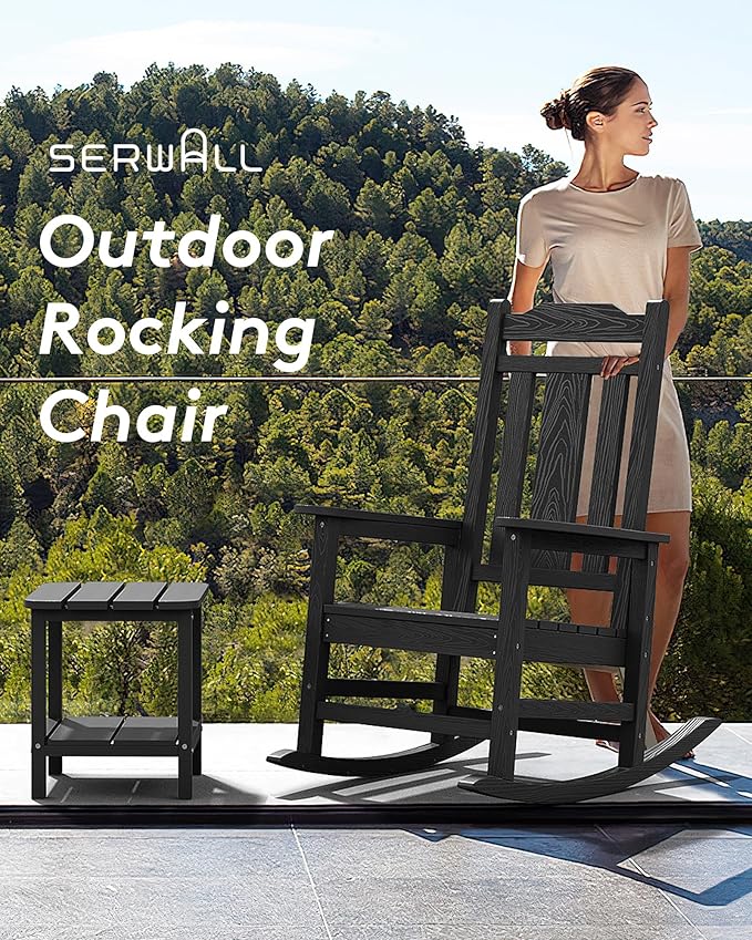 SERWALL Oversized Rocking Chair Set of 4 Outdoor, HDPE Outdoor Rocking Chair Set of 4, Black