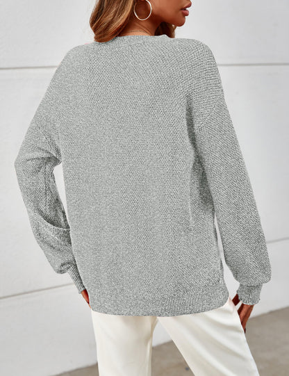 MEROKEETY Women's 2025 Fall Winter Oversized Pullover Sweater Trendy Crew Neck Long Sleeve Heathered Knit Jumper Tops