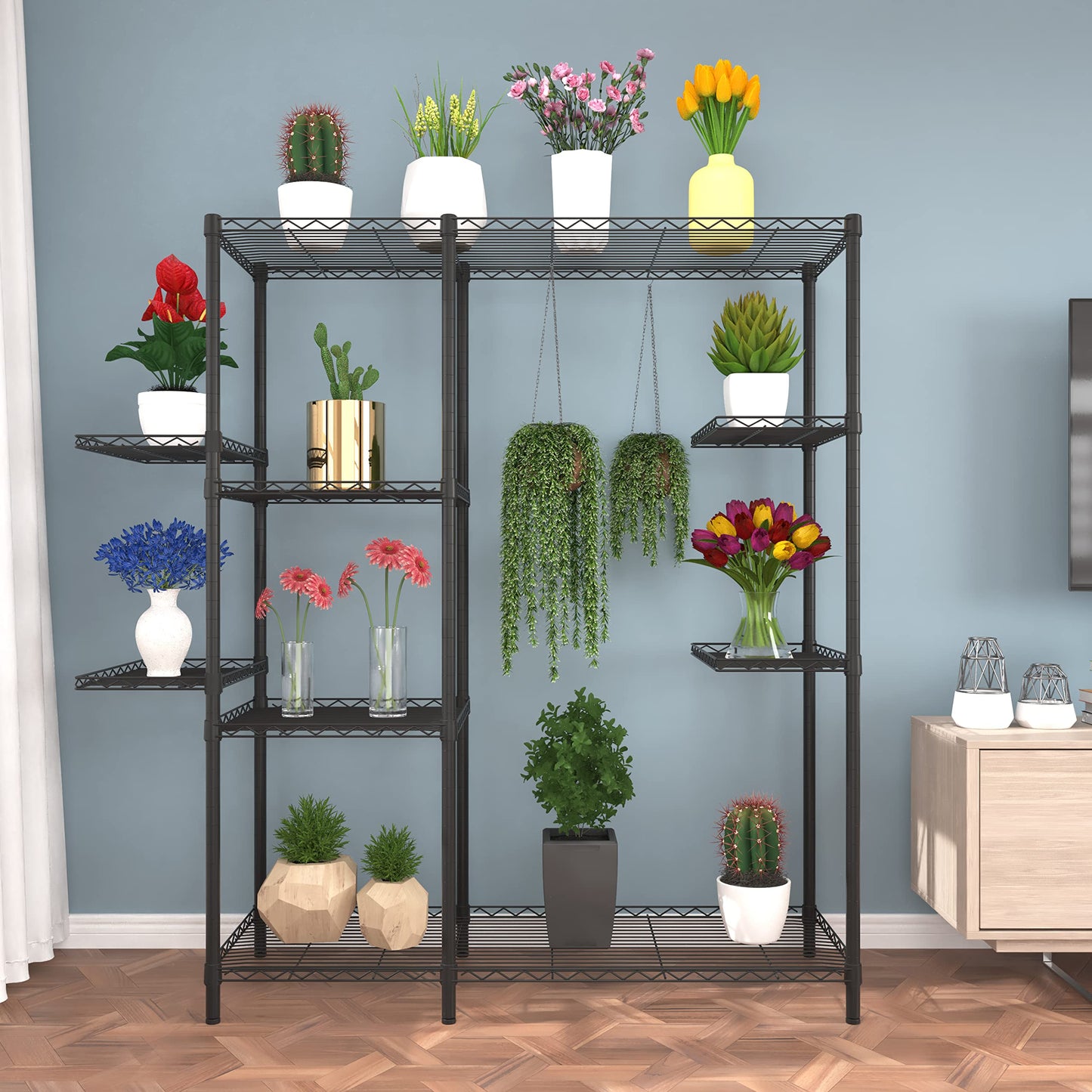 Xiofio 8-Tier Plant Stand for Indoor Outdoor, Large Plant Shelf Rack, Plant Stand Indoor Multiple,Adjustable Flower Stand for Bedroom, Living Room, Balcony, Garden, Black
