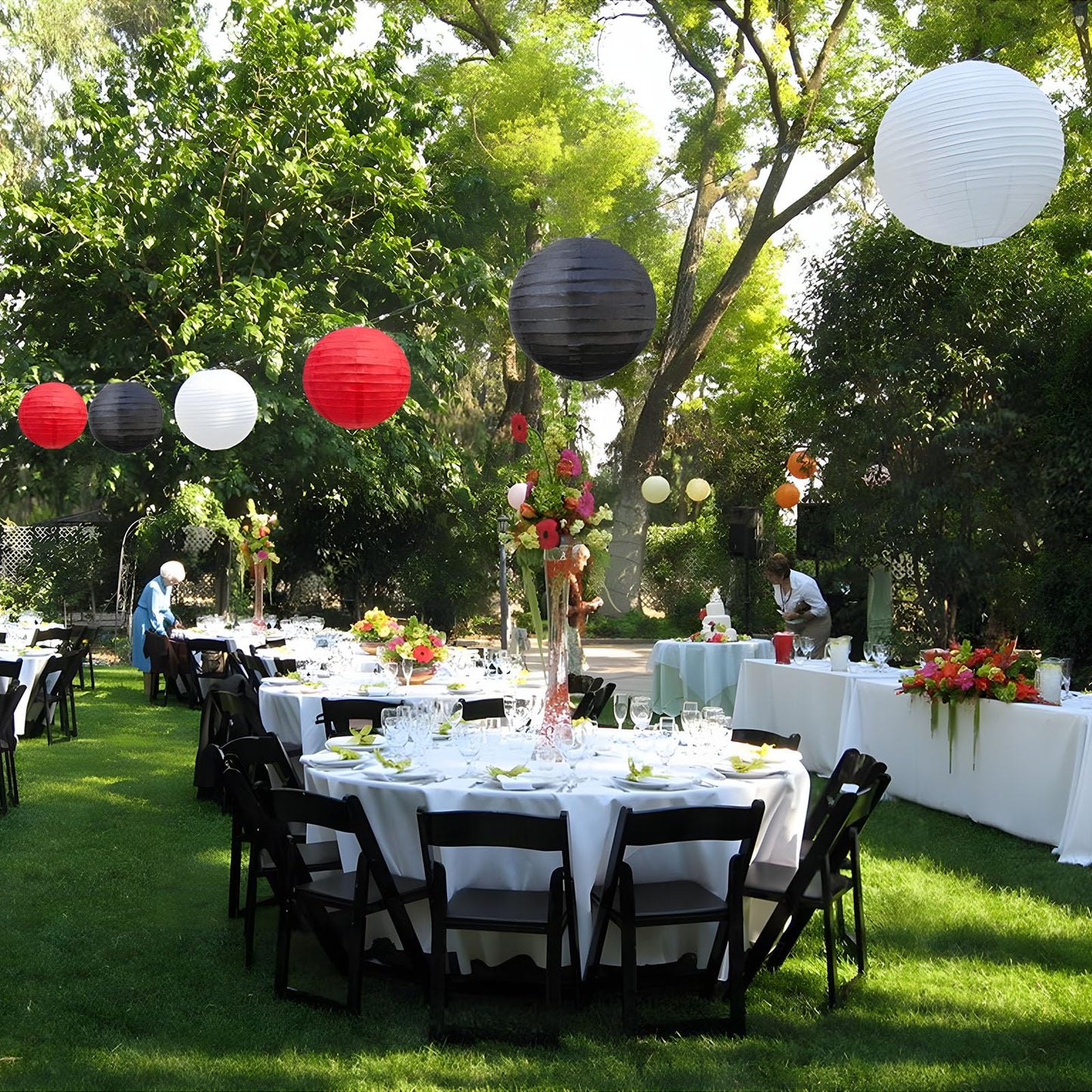 20Pcs Red Black White Paper Lanterns for Parties, 6” 8” 10” 12” Chinese Asian Hanging Round Paper Lanterns for Birthday Wedding Halloween Christmas Home Decor Party Decor