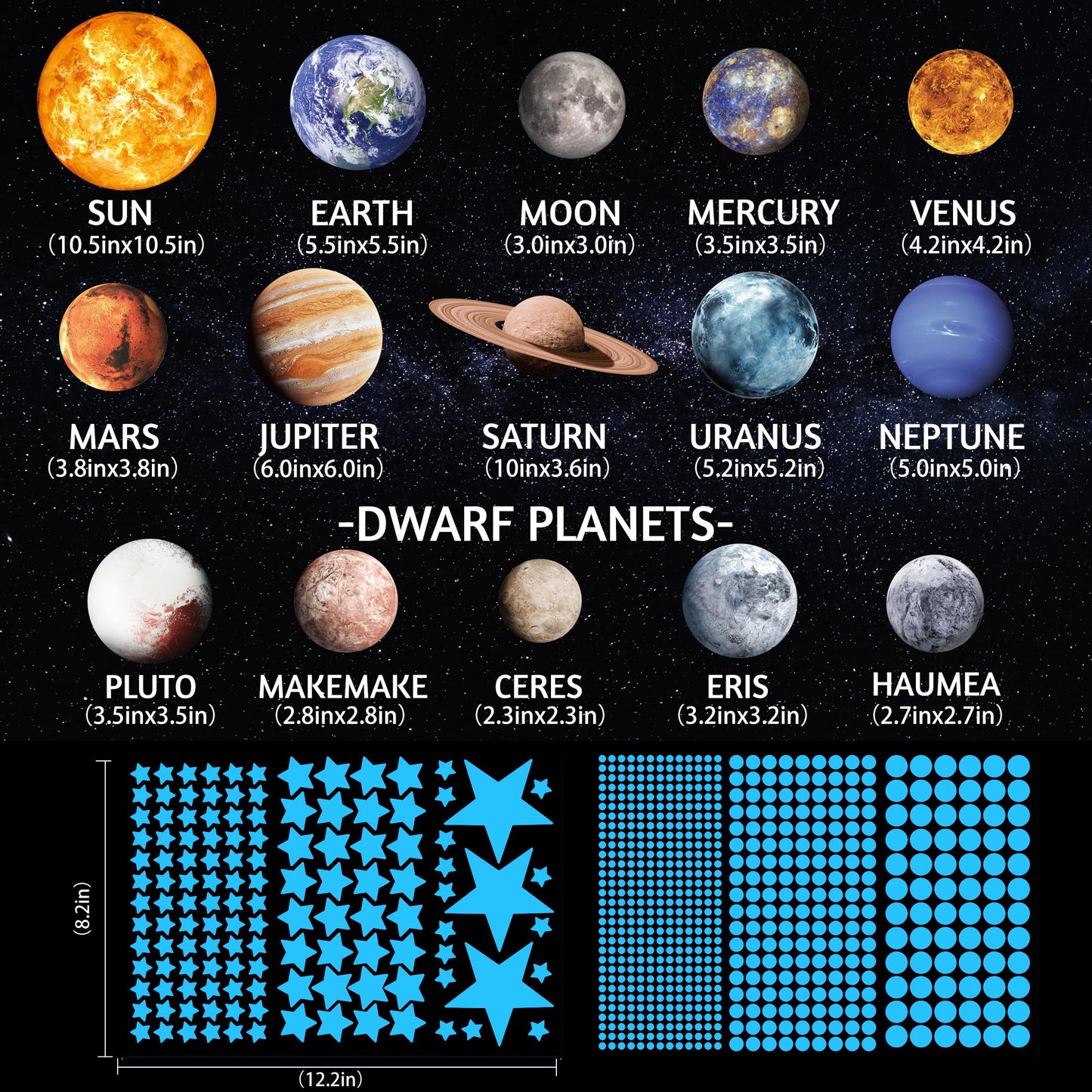 Solar System Wall Decals Glow in The Dark Stars 780 PCS, Glowing Planets Stickers for Ceiling, Nursery Wall Stickers for Bedroom, Kids Room Decorations (Blue)