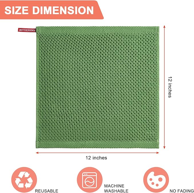 BOOMIBOO 6-Pack Kitchen Dish Cloths, 100% Cotton Waffle Weave, Ultra Soft