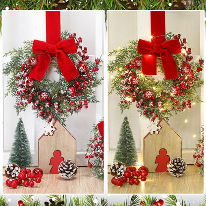 Hoteam 4 Pcs 9 Mini Decor Wreaths Small Cabinet Wreath with Rustic Bow Outdoor Decorations for Porch Window Farmhouse Decor(Bells and Red Berries)