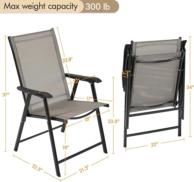 Yaheetech Outdoor Patio Chairs Set of 4, Portable Dining Chairs with Armrests for Camping, Lawn Yard Beach, Folding Outdoor Chairs 4-Pack with Metal Frame, Brown