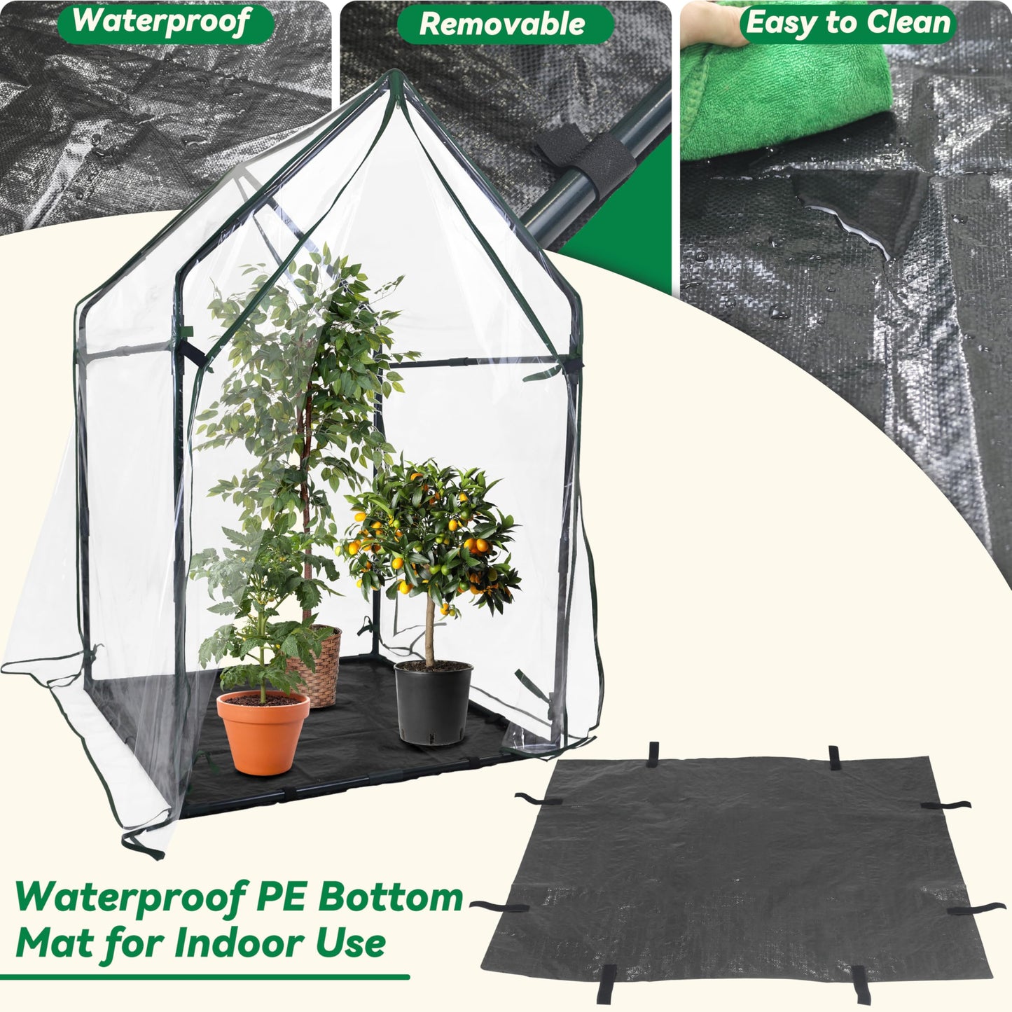 Gardzen Mini Greenhouse with Waterproof Bottom, Portable Green House with Strong Metal Frame, Small Green House for Outside and Inside Use,36.2"(L) x36.2(W) x59.5(H)